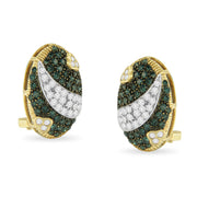 Bids.com Black and White Rhodium over 14K Yellow Gold 2-1/10 Cttw White and Blue Diamond Oval Omega Back Stud Earrings (H-I and Blue Color, SI1-SI2 Clarity) Earrings