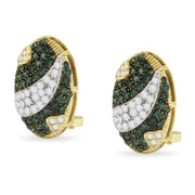 Bids.com Black and White Rhodium over 14K Yellow Gold 2-1/10 Cttw White and Blue Diamond Oval Omega Back Stud Earrings (H-I and Blue Color, SI1-SI2 Clarity) Earrings