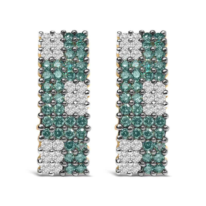Bids.com 14K Yellow Gold 2 cttw White and Treated Blue Diamond Earrings (H-I, SI1-SI2) Earrings