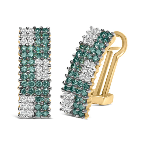 Bids.com 14K Yellow Gold 2.00 Cttw White and Treated Blue Diamond Four-Row PavÃ© Omegaback Earrings (H-I Color, SI1-SI2 Clarity) Earrings