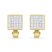 Bids.com 14K Yellow Gold 3-1/5 Cttw Princess Cut Diamond Â¾ Square Invisible Set Grid Huggy Style Omega Back Stud Earrings (G-H Color, VS1-VS2 Clarity) Earrings