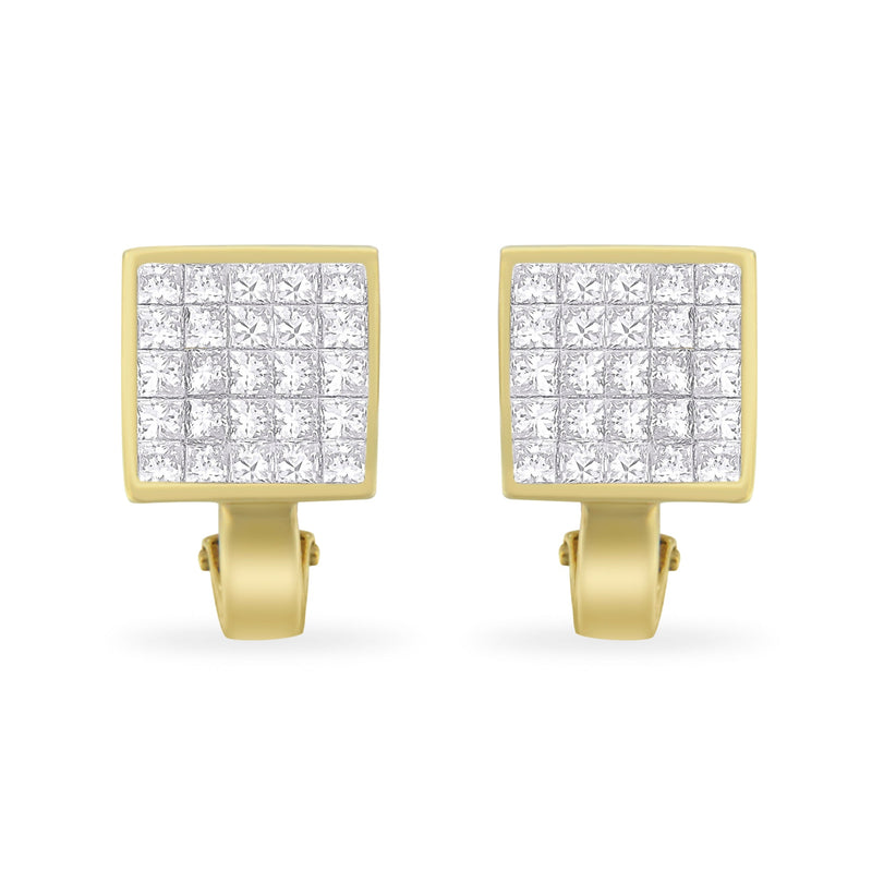 Bids.com 14K Yellow Gold 3-1/5 Cttw Princess Cut Diamond Â¾ Square Invisible Set Grid Huggy Style Omega Back Stud Earrings (G-H Color, VS1-VS2 Clarity) Earrings
