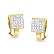 Bids.com 14K Yellow Gold 3-1/5 Cttw Princess Cut Diamond Â¾ Square Invisible Set Grid Huggy Style Omega Back Stud Earrings (G-H Color, VS1-VS2 Clarity) Earrings