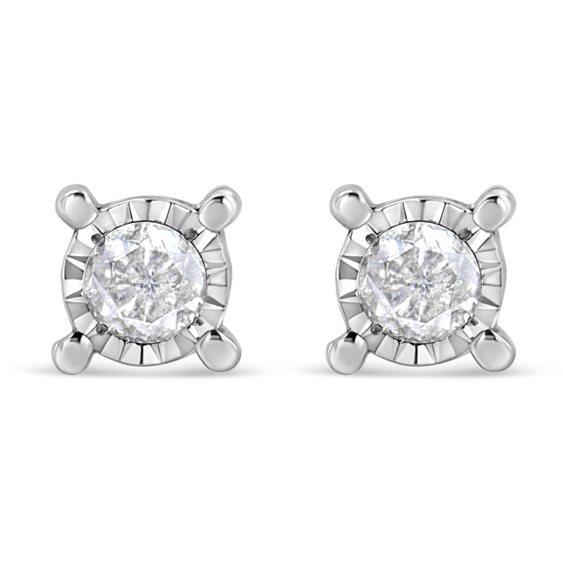 Bids.com .925 Sterling Silver 1.0 Cttw Round Brilliant-Cut Diamond Miracle-Set Solitaire Stud Earrings (H-I Color, I2-I3 Clarity) Earrings
