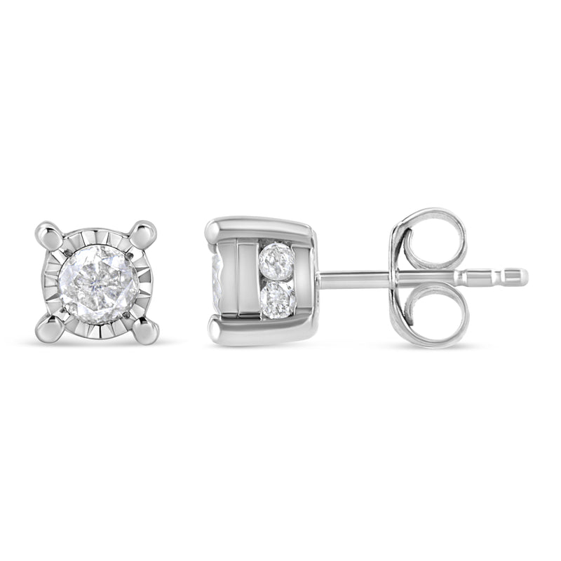 Bids.com .925 Sterling Silver 1.0 Cttw Round Brilliant-Cut Diamond Miracle-Set Solitaire Stud Earrings (H-I Color, I2-I3 Clarity) Earrings