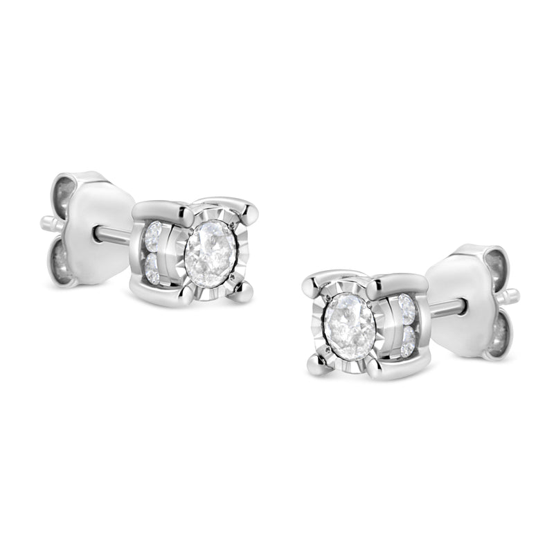 Bids.com .925 Sterling Silver 1.0 Cttw Round Brilliant-Cut Diamond Miracle-Set Solitaire Stud Earrings (H-I Color, I2-I3 Clarity) Earrings