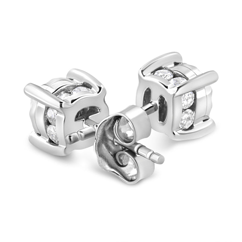 Bids.com .925 Sterling Silver 1.0 Cttw Round Brilliant-Cut Diamond Miracle-Set Solitaire Stud Earrings (H-I Color, I2-I3 Clarity) Earrings