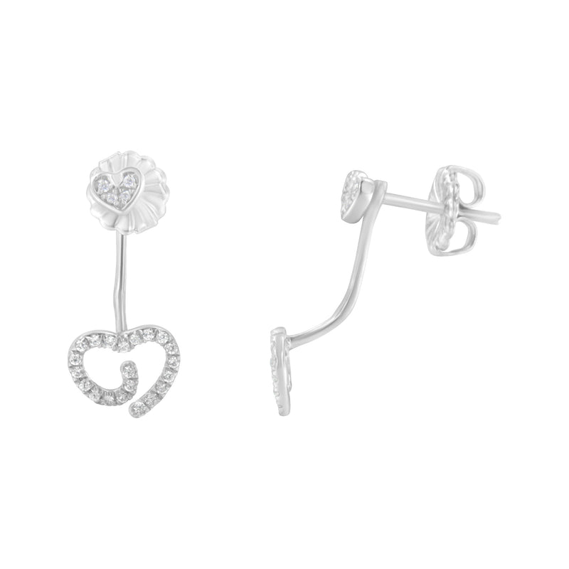 Bids.com .925 Sterling Silver 1/4 Cttw Diamond Swirl Heart Front/Back Earrings (I-J Color, I2-I3 Clarity) Earrings