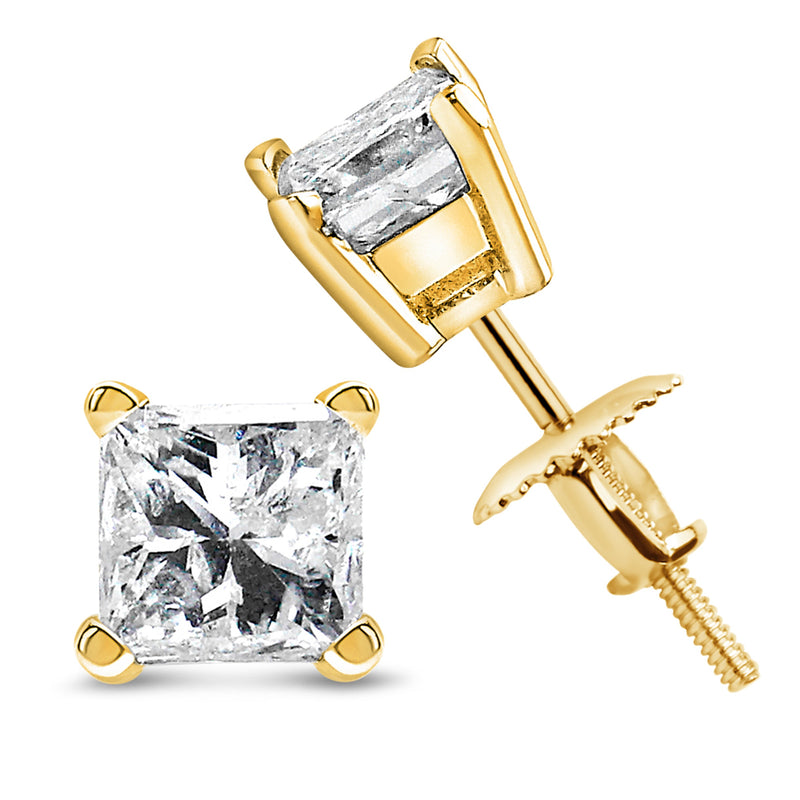 Bids.com 14K Yellow Gold 1/2 Cttw Princess Cut Diamond Solitaire Stud Earrings with Screwbacks (I-J Color, SI2-I1 Clarity) Earrings