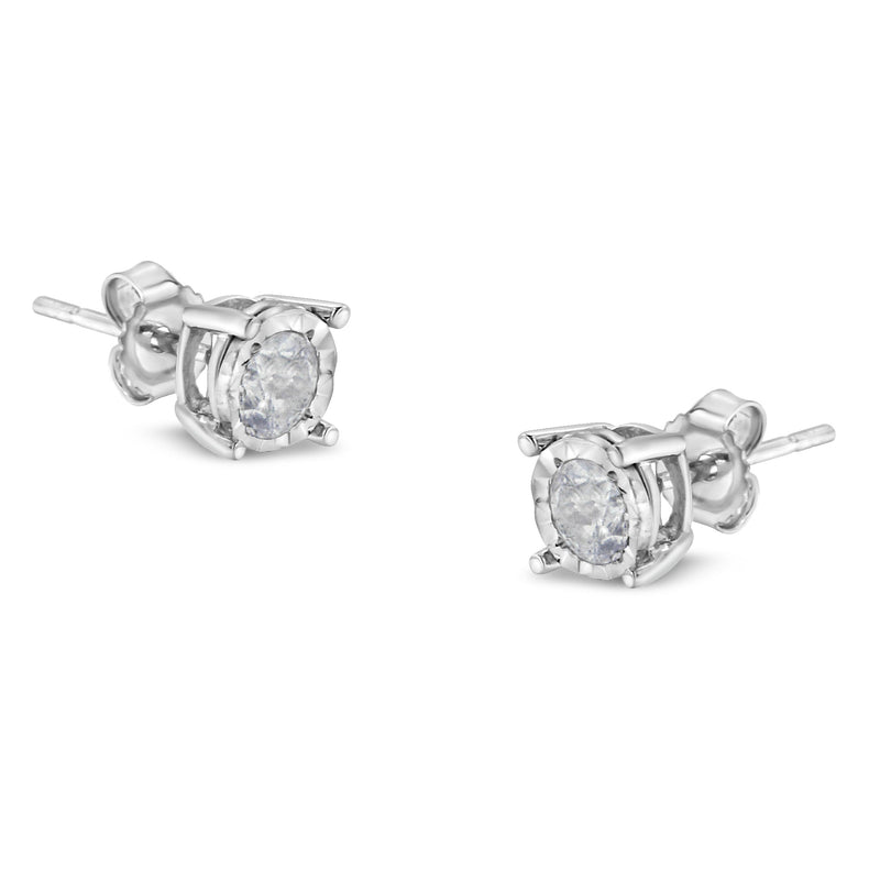Bids.com .925 Sterling Silver 1/2 Cttw Near Colorless Round Brilliant-Cut Diamond Miracle-Set Stud Earrings (H-I Color, I2-I3 Clarity) Earrings