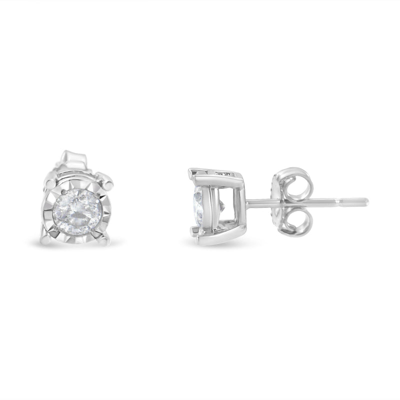 Bids.com .925 Sterling Silver 1/2 Cttw Near Colorless Round Brilliant-Cut Diamond Miracle-Set Stud Earrings (H-I Color, I2-I3 Clarity) Earrings