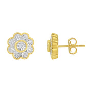 Bids.com 14K Yellow Gold Plated .925 Sterling Silver 1/6 Cttw Miracle-Plate Set Diamond Floral Stud Earrings (I-J Color, I2-I3 Clarity) Earrings