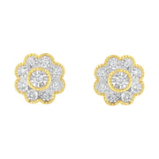 Bids.com 14K Yellow Gold Plated .925 Sterling Silver 1/6 Cttw Miracle-Plate Set Diamond Floral Stud Earrings (I-J Color, I2-I3 Clarity) Earrings
