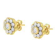 Bids.com 14K Yellow Gold Plated .925 Sterling Silver 1/6 Cttw Miracle-Plate Set Diamond Floral Stud Earrings (I-J Color, I2-I3 Clarity) Earrings
