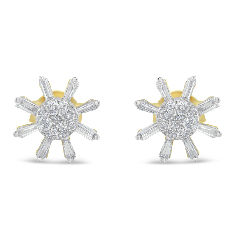 Bids.com 10k Yellow Gold Round and Baguette Diamond Stud Earring (0.50 cttw, H-I Color, I2-I3 Clarity) Earrings