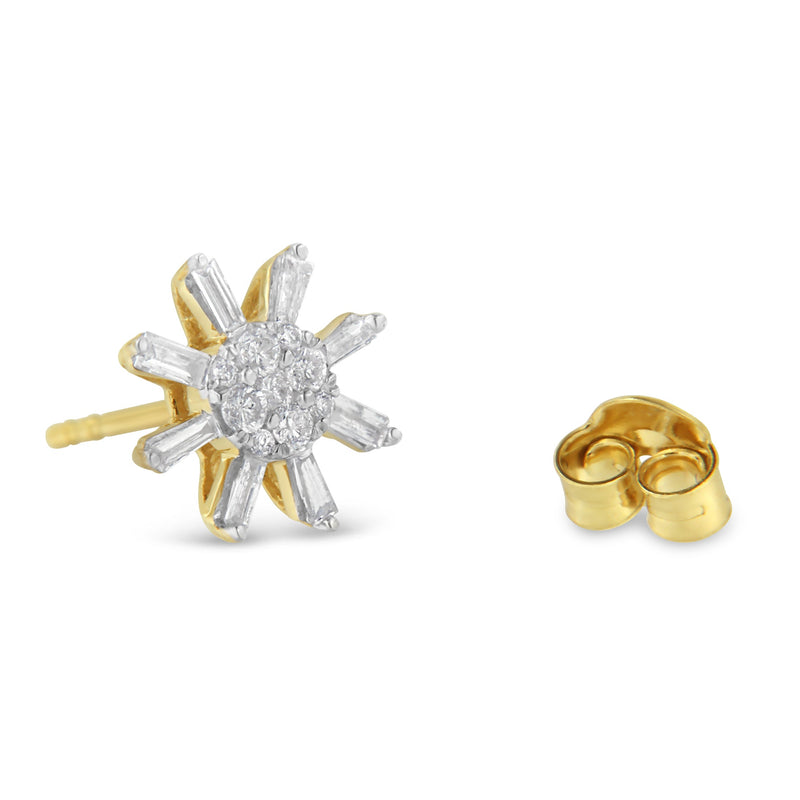 Bids.com 10k Yellow Gold Round and Baguette Diamond Stud Earring (0.50 cttw, H-I Color, I2-I3 Clarity) Earrings