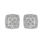 Bids.com .925 Sterling Silver 1/4 cttw Round Cut Diamond Square Shape Milgrain Stud Earrings (I-J Color, I3 Clarity) Earrings