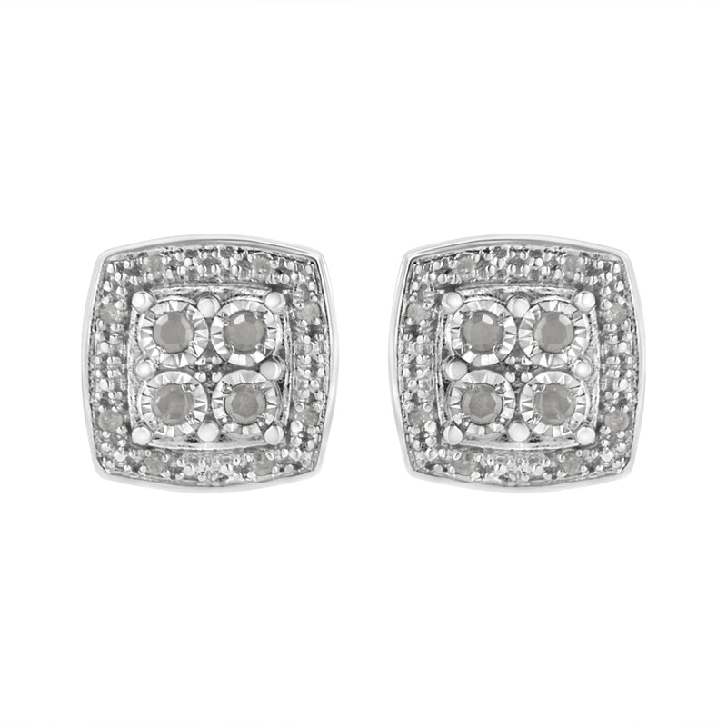 Bids.com .925 Sterling Silver 1/4 cttw Round Cut Diamond Square Shape Milgrain Stud Earrings (I-J Color, I3 Clarity) Earrings