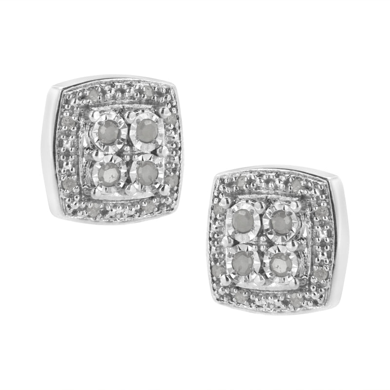 Bids.com .925 Sterling Silver 1/4 cttw Round Cut Diamond Square Shape Milgrain Stud Earrings (I-J Color, I3 Clarity) Earrings