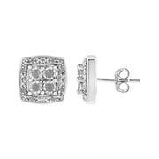 Bids.com .925 Sterling Silver 1/4 cttw Round Cut Diamond Square Shape Milgrain Stud Earrings (I-J Color, I3 Clarity) Earrings