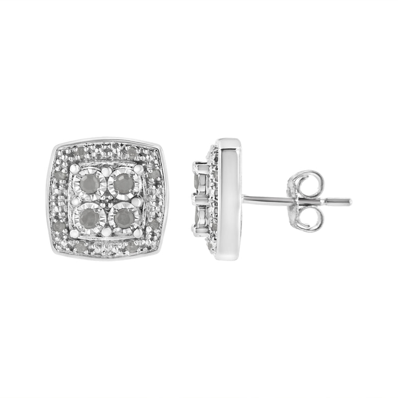 Bids.com .925 Sterling Silver 1/4 cttw Round Cut Diamond Square Shape Milgrain Stud Earrings (I-J Color, I3 Clarity) Earrings