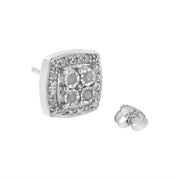 Bids.com .925 Sterling Silver 1/4 cttw Round Cut Diamond Square Shape Milgrain Stud Earrings (I-J Color, I3 Clarity) Earrings