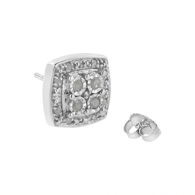 Bids.com .925 Sterling Silver 1/4 cttw Round Cut Diamond Square Shape Milgrain Stud Earrings (I-J Color, I3 Clarity) Earrings