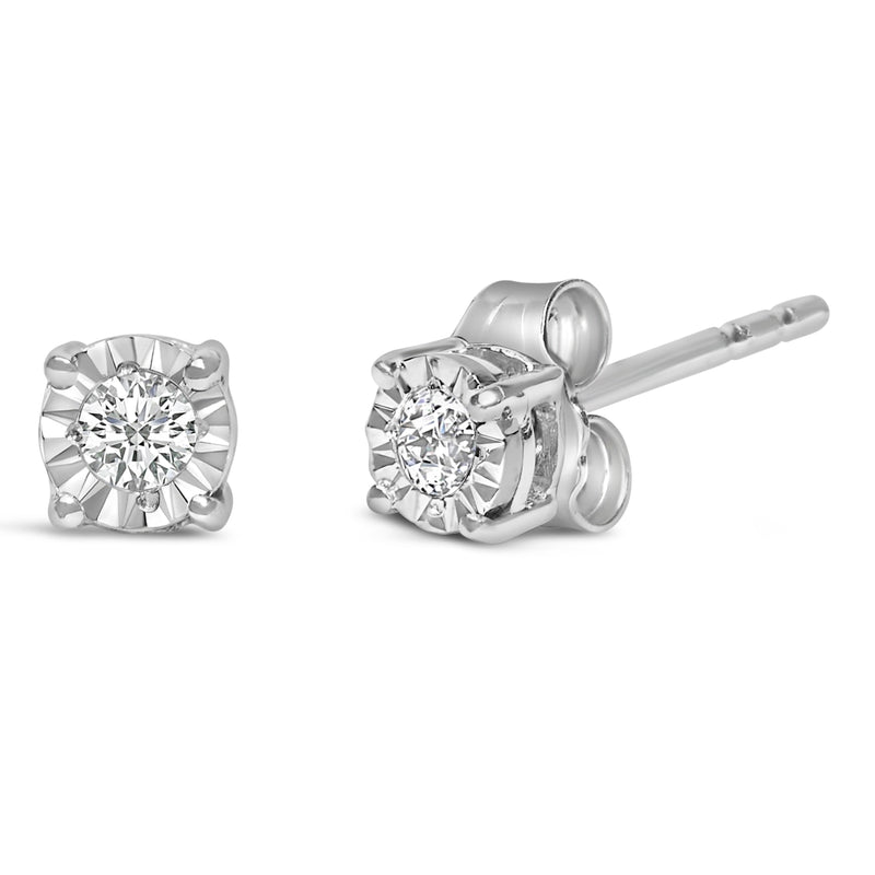 Bids.com .925 Sterling Silver 1/10 Cttw Round Brilliant-Cut Lab Grown Diamond Miracle-Set Stud Earrings (F-G Color, VS1-VS2 Clarity) Earrings