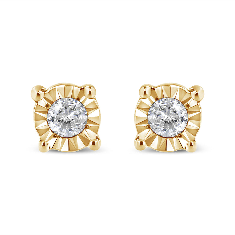 Bids.com 10K Yellow Gold Plated .925 Sterling Silver 1/10 Cttw Round Brilliant-Cut Diamond Miracle-Set Stud Earrings (J-K Color, I3 Clarity) Earrings