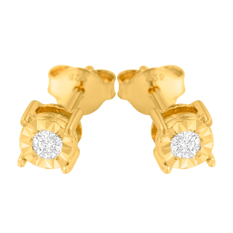 Bids.com 10K Yellow Gold Plated .925 Sterling Silver 1/10 Cttw Round Brilliant-Cut Diamond Miracle-Set Stud Earrings (J-K Color, I3 Clarity) Earrings