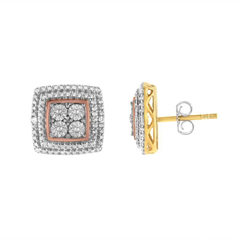 Bids.com 10K Yellow, White, and Rose Gold Plated Sterling Silver Diamond Accent Earrings (I-J Clarity, I3 Color) Earrings
