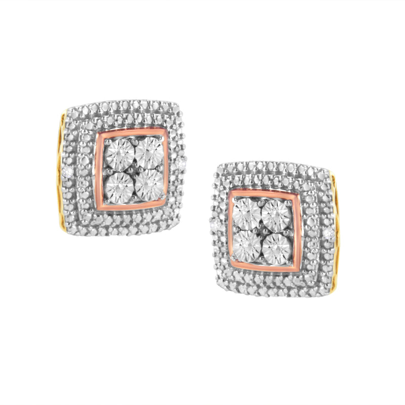 Bids.com 10K Yellow, White, and Rose Gold Plated Sterling Silver Diamond Accent Earrings (I-J Clarity, I3 Color) Earrings