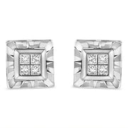 Bids.com .925 Sterling Silver 1/6 Cttw Invisible Set Princess-Cut Diamond Quad Composite Stud Earrings (H-I Color, I1-I2 Clarity) Earrings