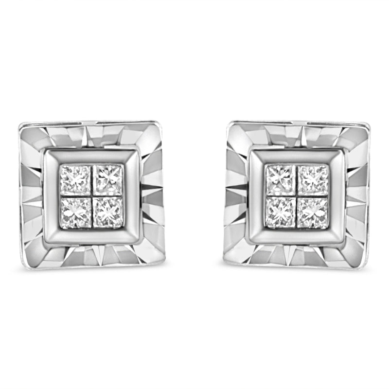 Bids.com .925 Sterling Silver 1/6 Cttw Invisible Set Princess-Cut Diamond Quad Composite Stud Earrings (H-I Color, I1-I2 Clarity) Earrings