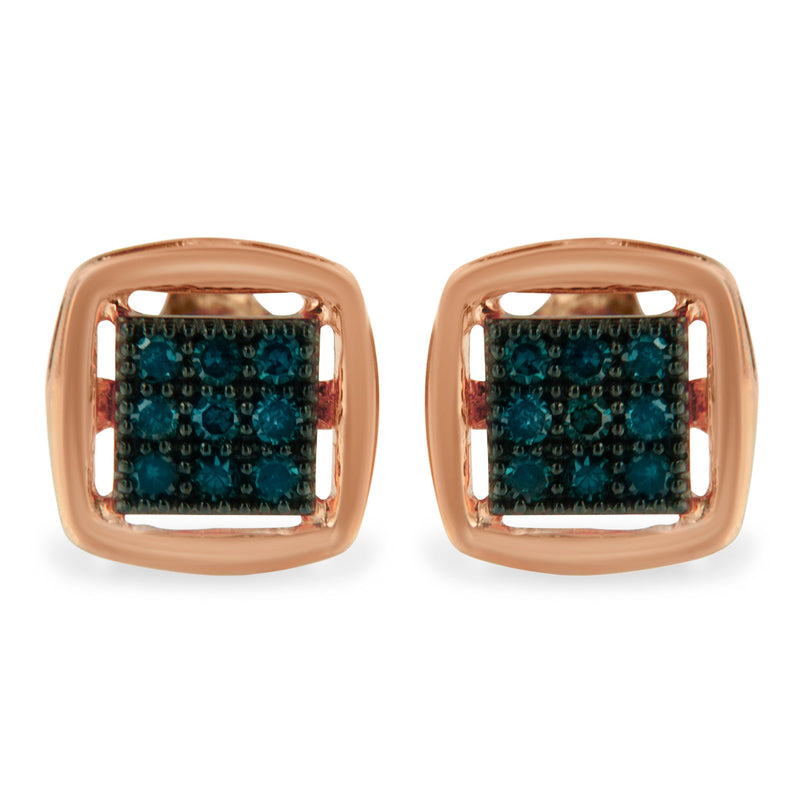 Bids.com Rose Plated Sterling Silver Rose Cut Treated Diamond Stud Earring (0.25 cttw, Blue Color, I2-I3 Clarity) Earrings