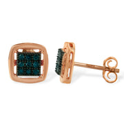 Bids.com Rose Plated Sterling Silver Rose Cut Treated Diamond Stud Earring (0.25 cttw, Blue Color, I2-I3 Clarity) Earrings