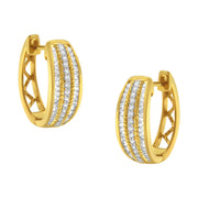 Bids.com 10K Yellow Gold 3/4 Cttw Pave and Channel Set Diamond Triple Row Modern Hoop Earrings (I-J Color, I2-I3 Clarity) Earrings