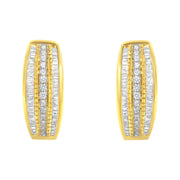 Bids.com 10K Yellow Gold 3/4 Cttw Pave and Channel Set Diamond Triple Row Modern Hoop Earrings (I-J Color, I2-I3 Clarity) Earrings