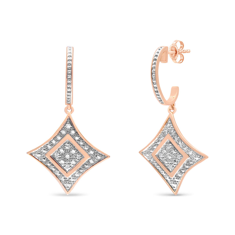 Bids.com 10K Rose Gold Plated Sterling Silver Round Cut Diamond Cushion Dangle Earrings (0.04 cttw, H-I Color, I2-I3 Clarity) Earrings