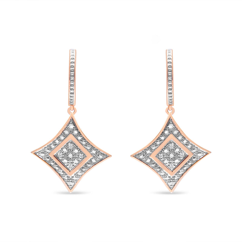 Bids.com 10K Rose Gold Plated Sterling Silver Round Cut Diamond Cushion Dangle Earrings (0.04 cttw, H-I Color, I2-I3 Clarity) Earrings