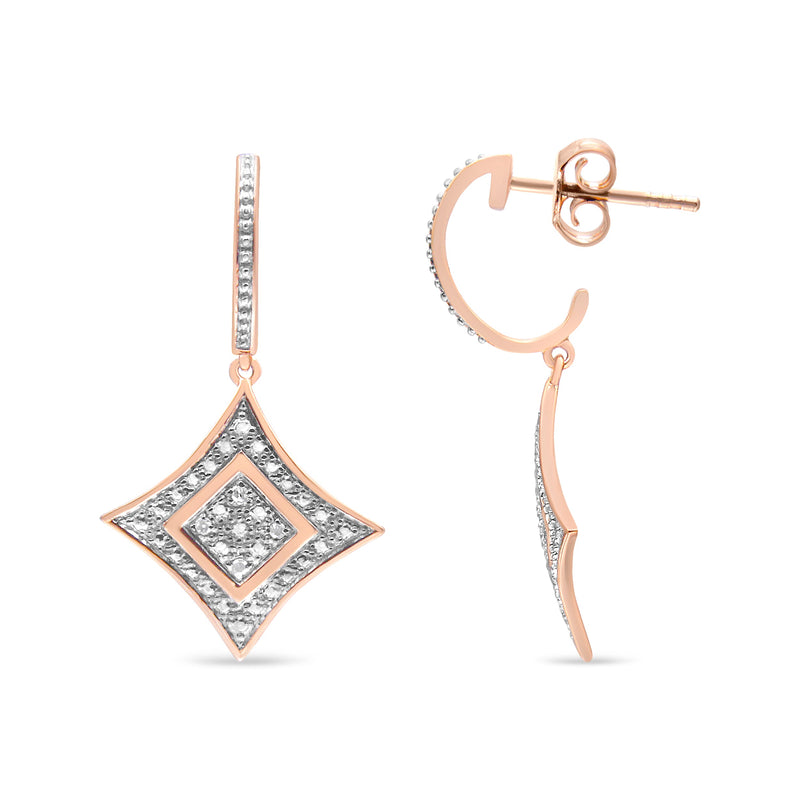 Bids.com 10K Rose Gold Plated Sterling Silver Round Cut Diamond Cushion Dangle Earrings (0.04 cttw, H-I Color, I2-I3 Clarity) Earrings