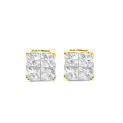 Bids.com 10K Yellow Gold Plated .925 Sterling Silver 1.0 Cttw Princess-Cut Diamond Composite Multi Stone Stud Earrings (J-K Color, SI2-I1 Clarity) Earrings