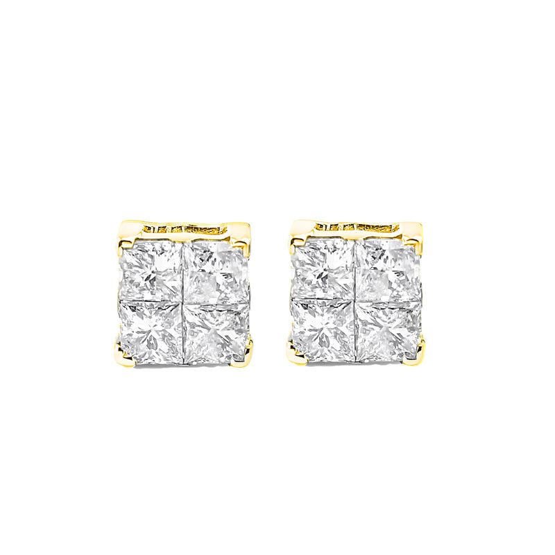 Bids.com 10K Yellow Gold Plated .925 Sterling Silver 1.0 Cttw Princess-Cut Diamond Composite Multi Stone Stud Earrings (J-K Color, SI2-I1 Clarity) Earrings