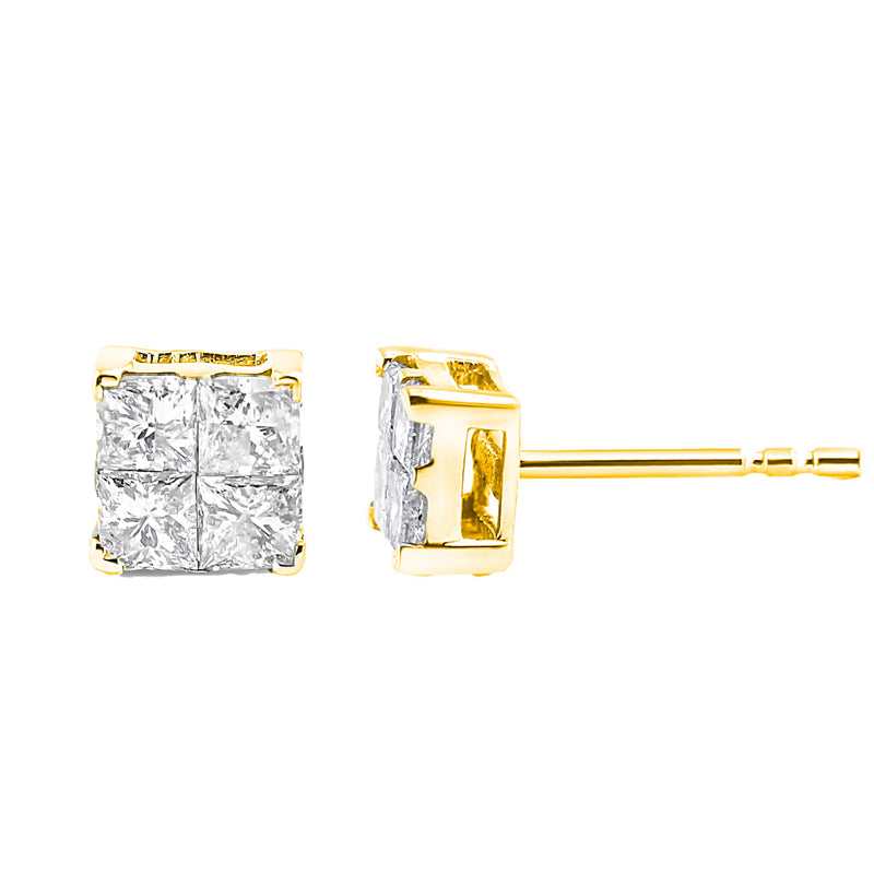 Bids.com 10K Yellow Gold Plated .925 Sterling Silver 1.0 Cttw Princess-Cut Diamond Composite Multi Stone Stud Earrings (J-K Color, SI2-I1 Clarity) Earrings