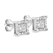 Bids.com .925 Sterling Silver 1/2 Cttw Miracle Set Princess-cut Diamond Solitaire Stud Earrings (I-J Color, SI1-SI2 Clarity) Earrings