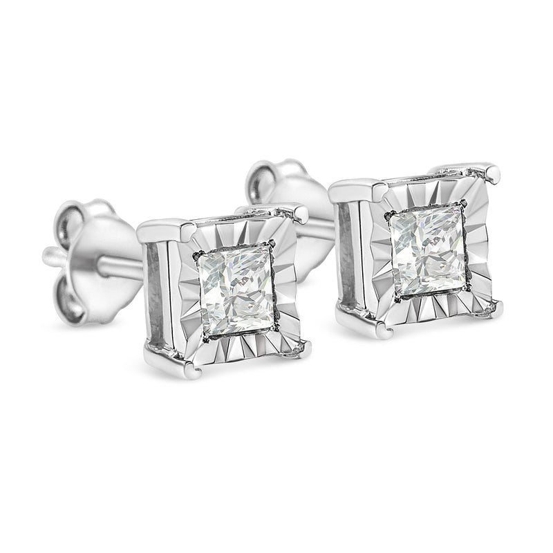 Bids.com .925 Sterling Silver 1/2 Cttw Miracle Set Princess-cut Diamond Solitaire Stud Earrings (I-J Color, SI1-SI2 Clarity) Earrings