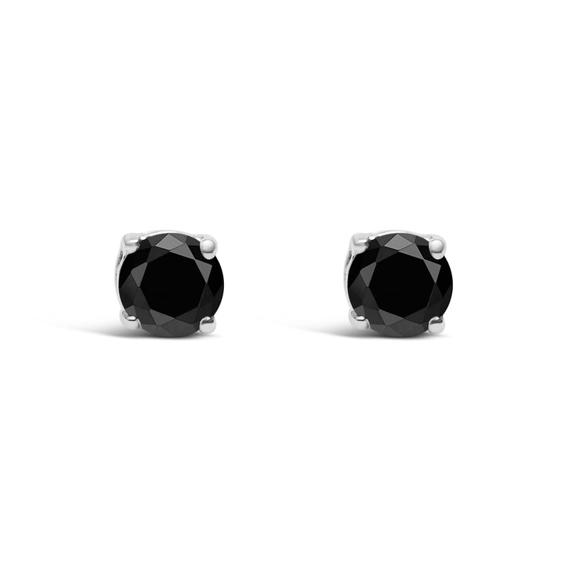 Bids.com .925 Sterling Silver 1/2 Cttw Black Diamond Solitaire Stud Earrings Earrings