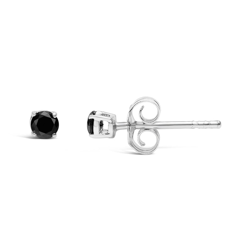 Bids.com .925 Sterling Silver 1/2 Cttw Black Diamond Solitaire Stud Earrings Earrings