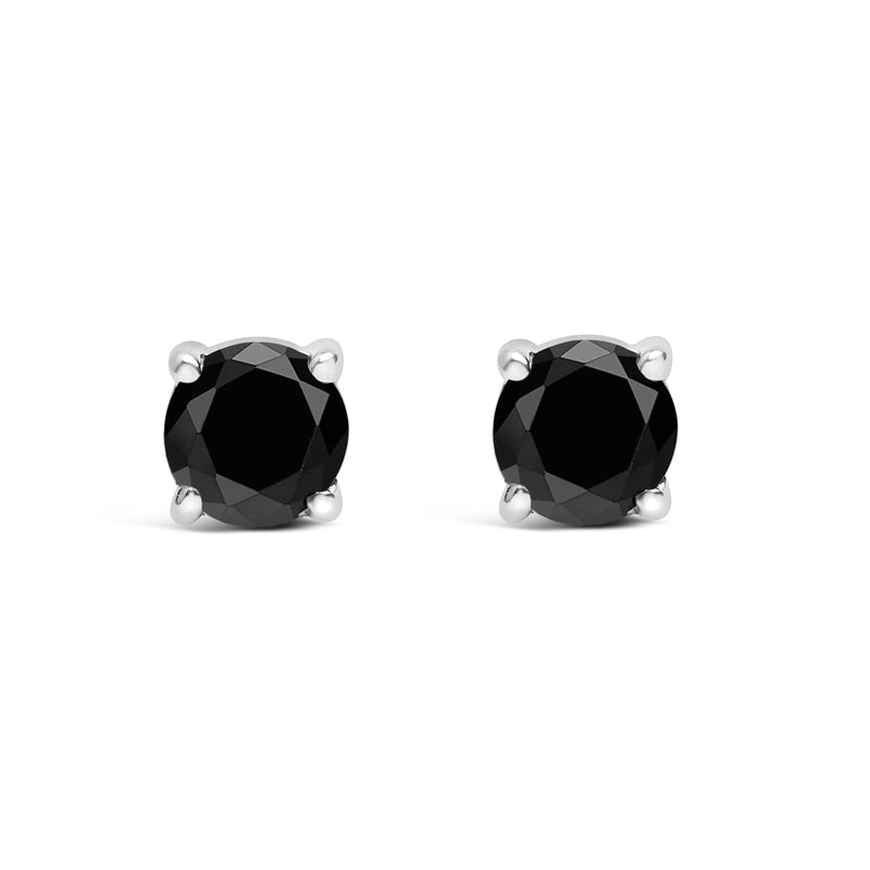 Bids.com .925 Sterling Silver 1/2 Cttw Black Diamond Solitaire Stud Earrings Earrings