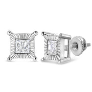 Bids.com .925 Sterling Silver 1.0 Cttw Miracle Set Princess-cut Diamond Solitaire Stud Earrings (H-I Color, I2-I3 Clarity) Earrings